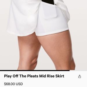 Lululemon white pleated tennis skirt size 6